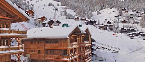 View of the chalet - next to the piste & just a short stroll to the village!