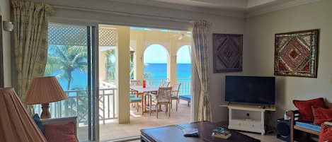 Lounge looking out to the terrace & sea