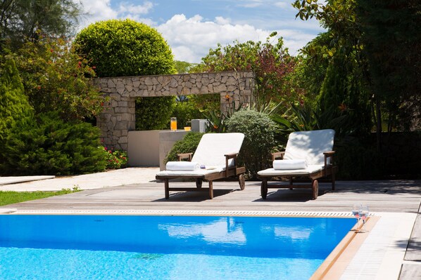 Relaxing by the pool