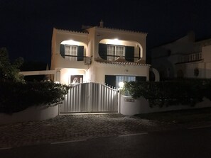 Front view of Villa at night