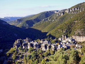 Looking down on Cantobre from The Causse (limestone plateau)