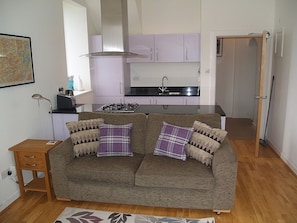 Sofa and kitchen