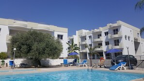 A dip in the outdoor pool