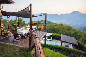 Deck with pool below