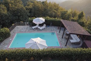 Pool area at sunset