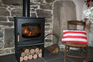 Ambiance chaleureuse avec le poêle à bois !
