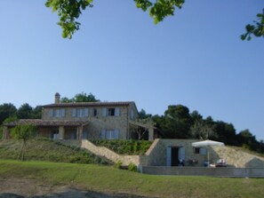 House and pool house from below