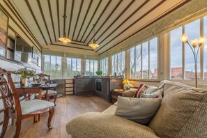 The Signal Box:   Open-plan living space with unique ceiling