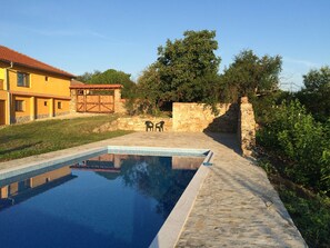 Looking across the pool to the house.