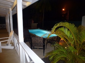 Pool deck at night