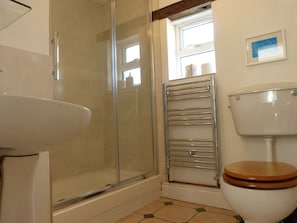 Bathroom, with large walk in shower.