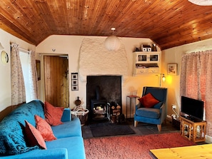 Cosy living room with wood burning stove