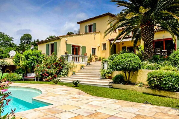 The pool area with a view of St Paul de Vence