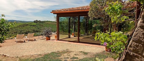 The beautiful landscape from the panoramic terrace and winter garden 