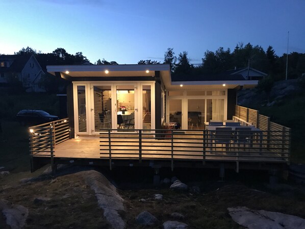 Wooden deck by night