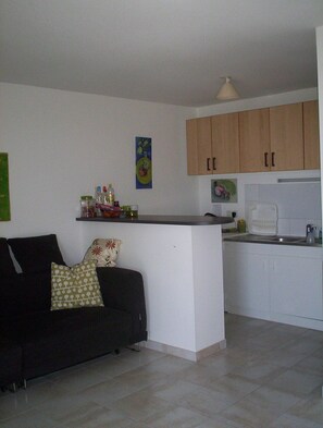 Well fitted kitchen, two fridges, microwave and coffee maker.