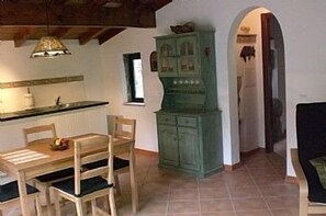 Part of the kitchen and dining area