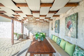 A shaded outdoor dining area for culinary dining