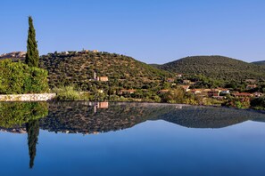 View of Peratata village, hills and Kastro castle from the rear of villa patio