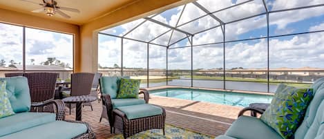 Sit overlooking the pond with West facing views and wonderful sunsets.