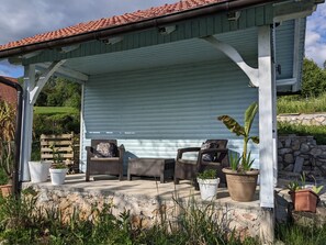 Woodshed with seating
