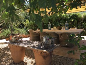 Dine under the shade of the fig tree and the pergola