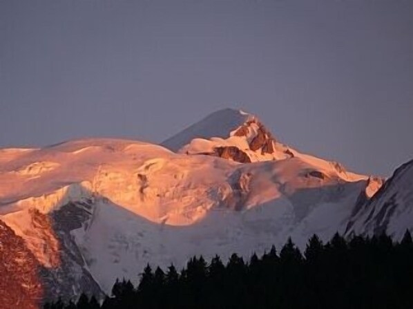 View from rear terrace to Mt Blanc at sunset