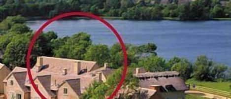 Tennyson House (circled) looking across Mill Lake