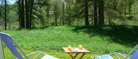 Terrasse de l'appartement avec belle vue montagne