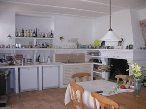 kitchen and downstairs eating area