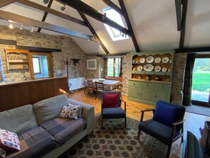 Open plan kitchen, dining room, living room