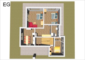 3D Ansicht Wohnung 1 und Zimmer 1