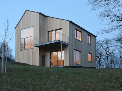 Architect house, new building of wooden house 2015 on 4000 m2 of meadows