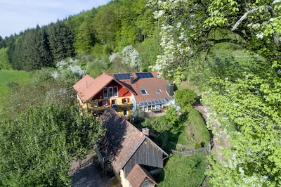 Moderna casa de vacaciones de 220 m², terraza, jardín, sauna, chimenea.