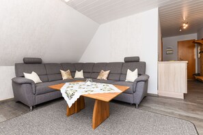 Wohnzimmer mit integriertem Küchenbereich