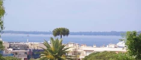 view from the balcony towards the sea and islands of Cannes