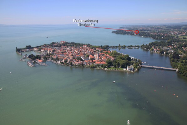 Insel Lindau mit Lage der Ferienwohnung