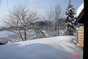 Blick aus dem Wohnzimmer zum Postwiesen Skigebiet