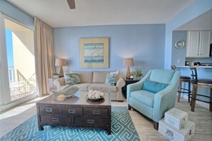 Great room with pull out sleeper sofa.