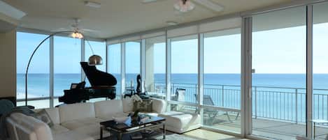 Living Room with Panoramic Views; Baby Grand Piano