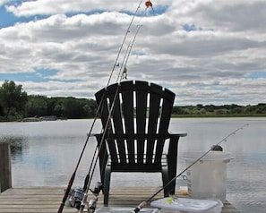 Drop a line in the water from the dock for the early morning catch.