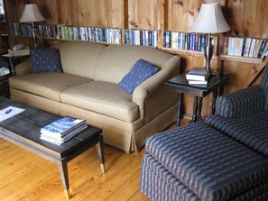 Living room with over 350 books