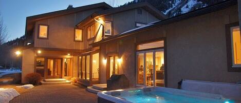 Hot Tub with the light on aqua