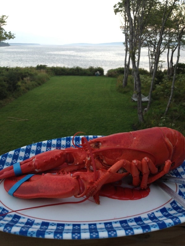 We love to pick up fresh steamed lobsters and eat them on deck!