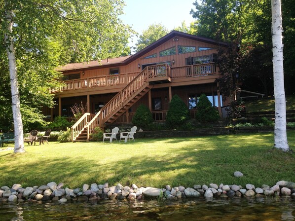 From lakeside - deck upstairs with patio downstairs