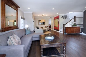 Living room from vantage of front patio french doors