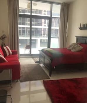 Bright room with blackout curtains to help get into sleeping mode anytime of day