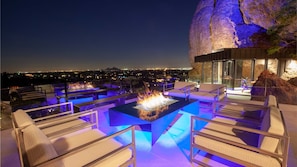 Firepit on front balcony overlooking the SE valley w/ glowing night lights