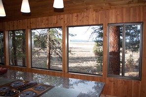 View of meadow from kitchen, Ms Bd Rm, Dinning Rm, and Living Rm
