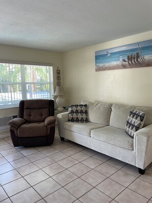 Pull out couch with memory foam mattress.